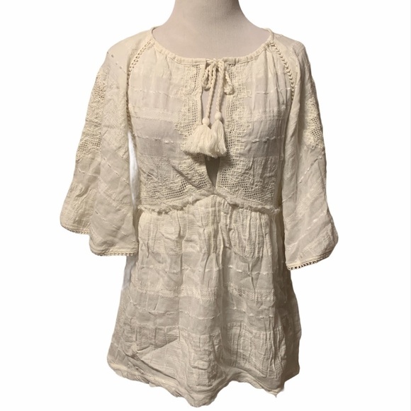 Free People off white tunic style top, lace, embr - Picture 1 of 11